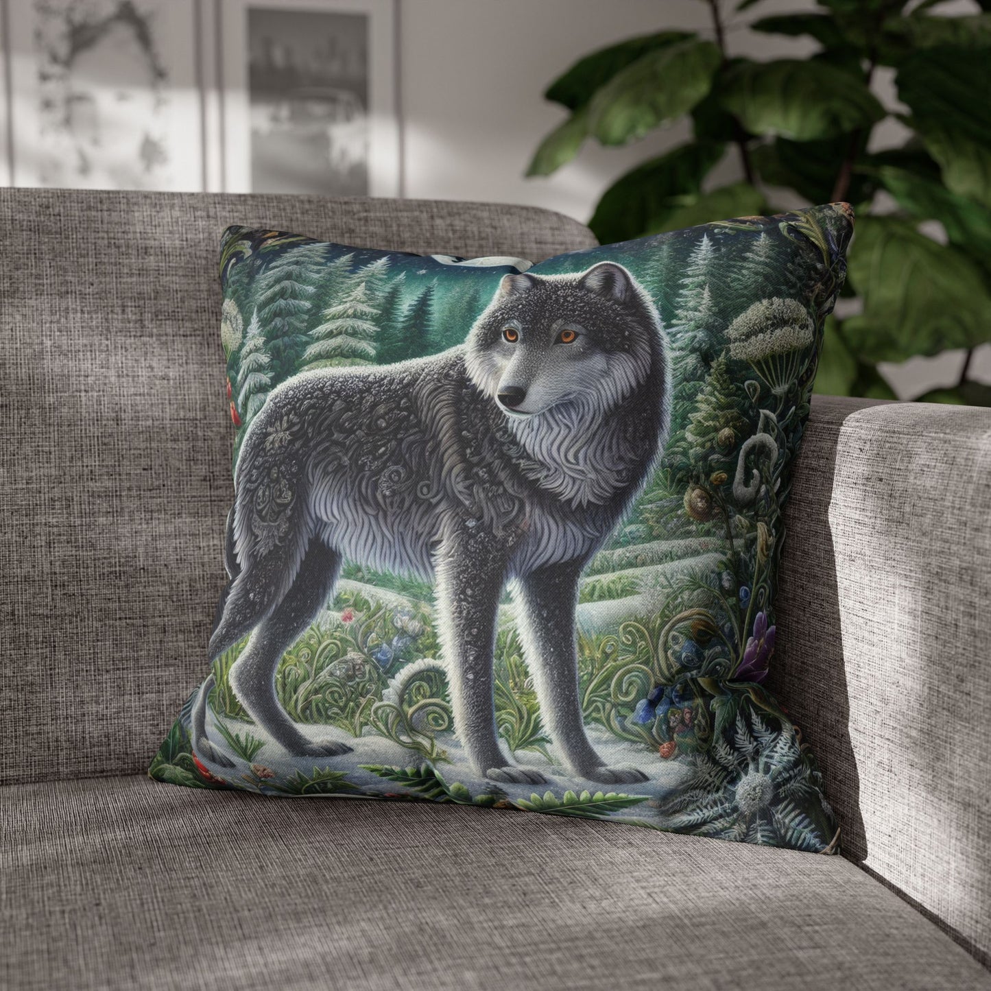 Wolf Design Square Pillowcase, Nature Decor, Wildlife Home Accent, Cozy Gift for Animal Lovers, Rustic Living Room Decor
