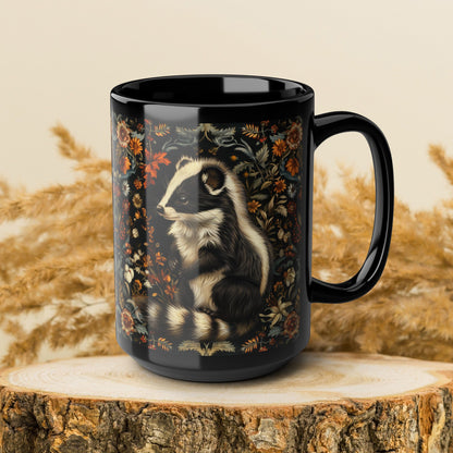 William Morris Inspired Botanical Skunk Black Coffee Mug Gift 11 oz, 15 oz