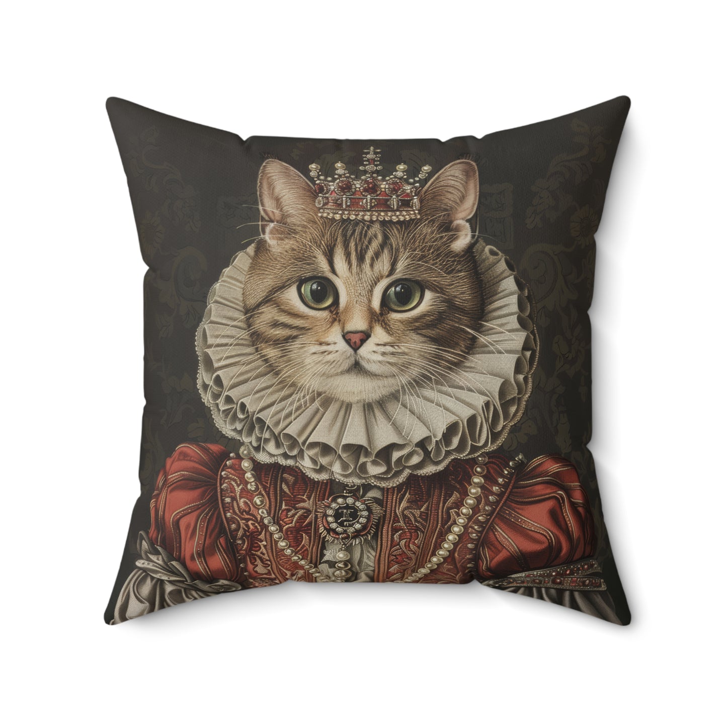 Rococo Royal Cat Square Pillow, Fun Home Decor, Cat Lover Gift, Unique Cushion, Pet Themed Gift, Cozy Living Room Accent