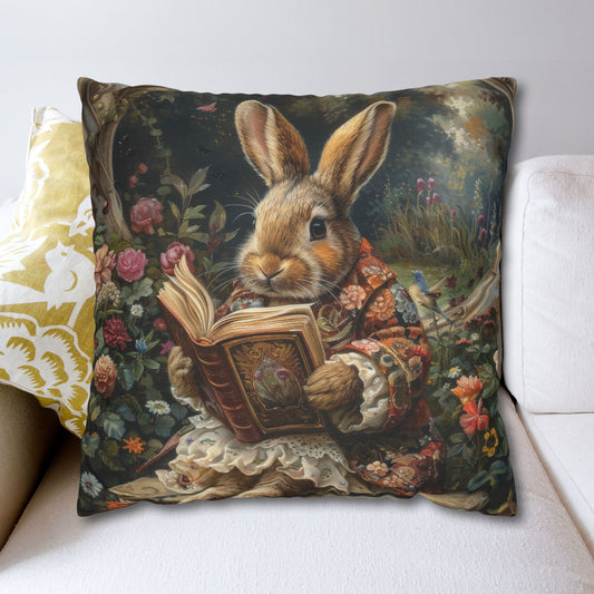 Rococo Bunny With Vintage Book Pillowcase