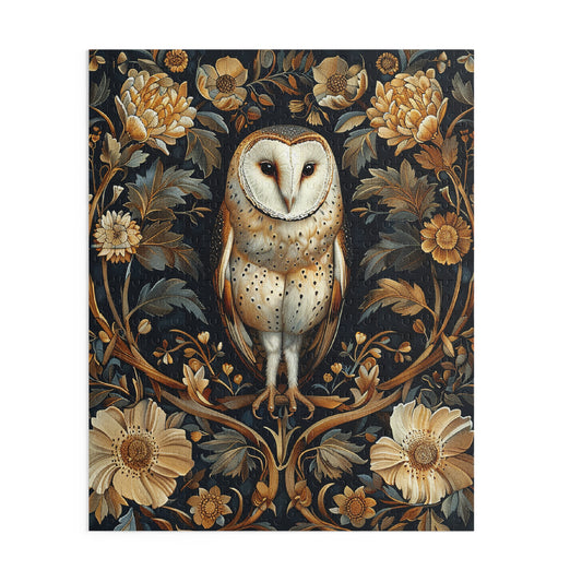 Vintage Barn Owl | William Morris Inspired | Cottage-core Puzzle Box (120, 252, 500-Piece) Family Jigsaw Puzzle, Puzzle Box Gift