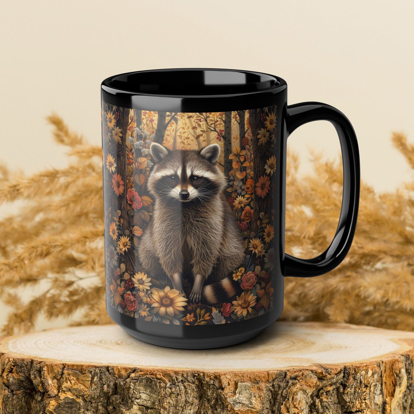 Botanical Raccoon Coffee Mug: Woodland Fall Ceramic Drinkware