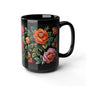 Vintage Roses Pattern Embroidery Black Mug 11oz/15oz