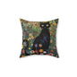 Whimsical Cat Floral Mewdow Square Pillow, Gustav Klimt Home Decor, Black Cat Cushion