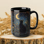 Mystical Black Cat Moon Mug, Celestial Floral Night Garden Coffee Cup 11oz & 15oz, Witchy Starry Magic Cat Lover Gift