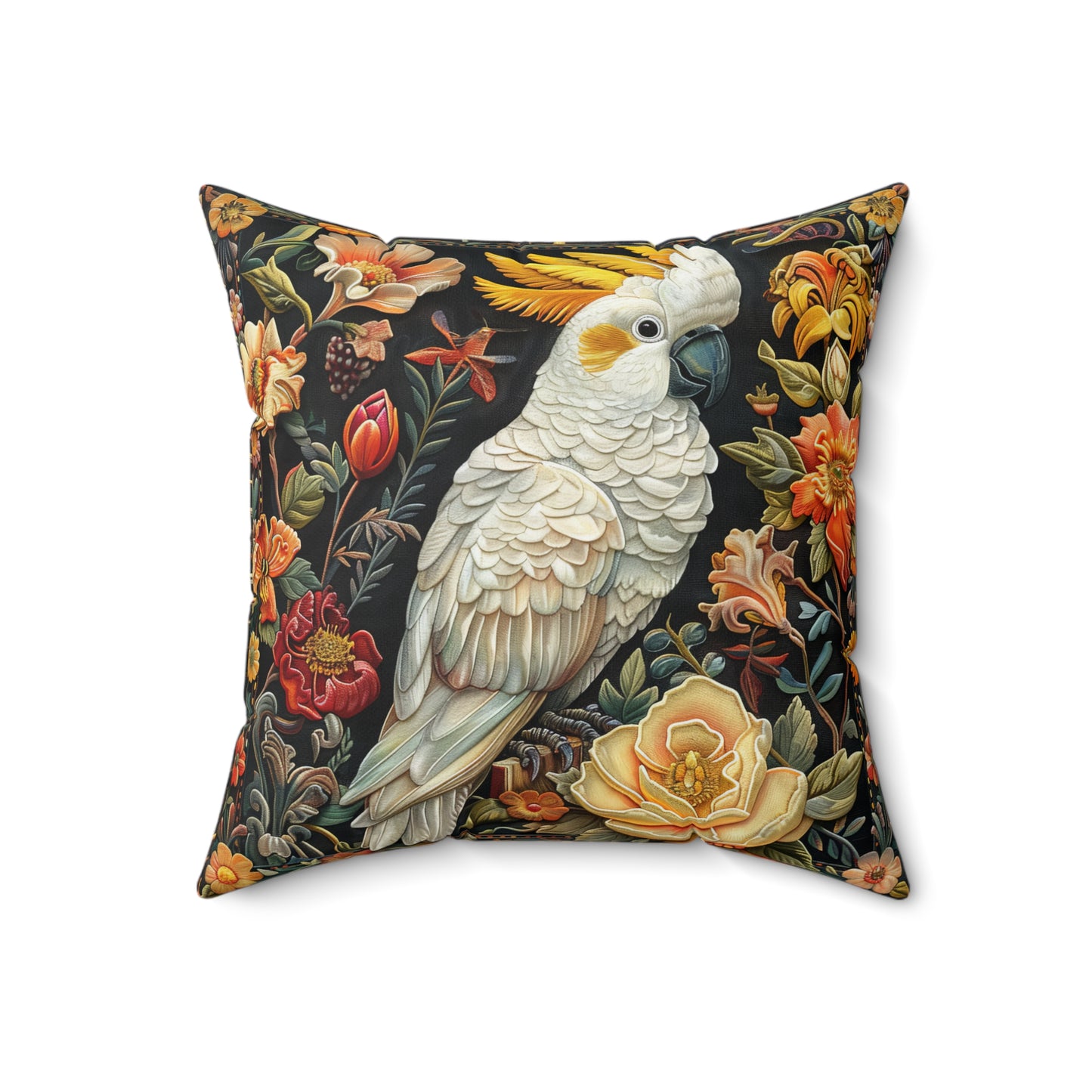Art Deco Cockatoo Pillow: Fall Floral Accent Cushion