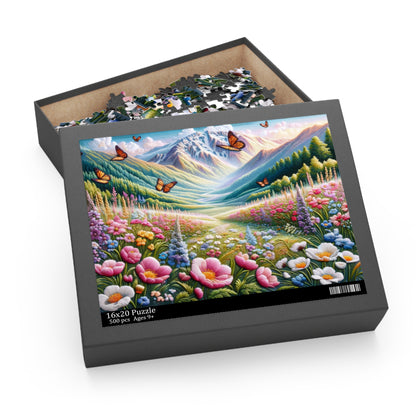 Field of Wildflowers and Butterflies Embroidered, Spring Scene Puzzle (120, 252, 500-Piece) Gift-Ready Box, Adult Jigsaw Puzzle