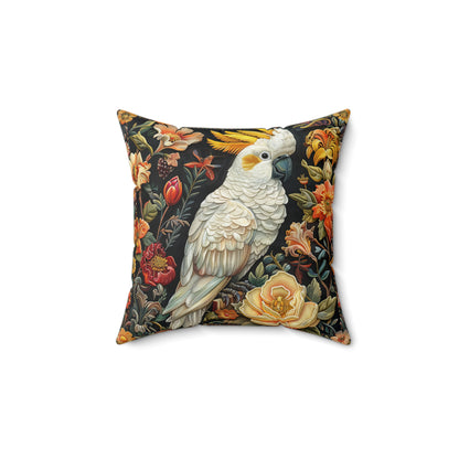 Art Deco Cockatoo Pillow: Fall Floral Accent Cushion