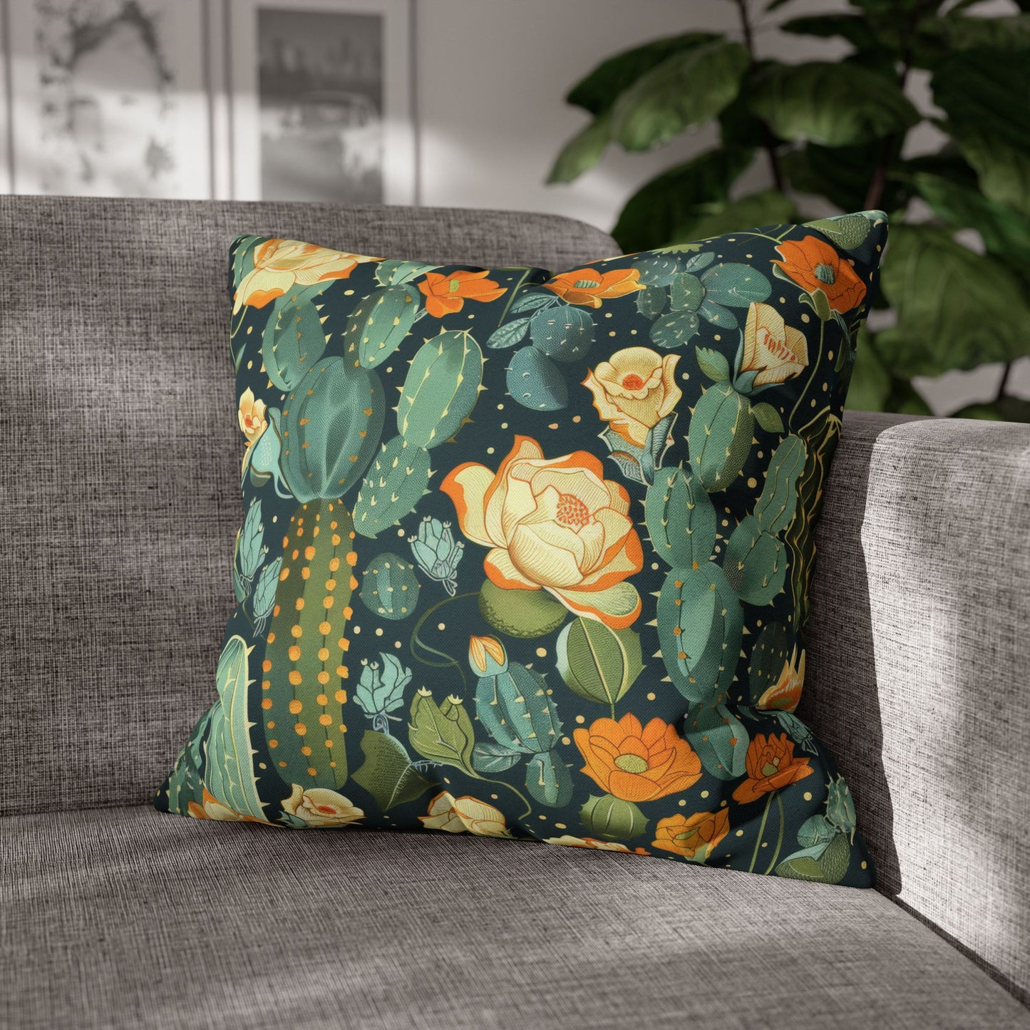 William Morris Inspired Cactus Pillowcase | Cottagecore Art Nouveau Pillowcase