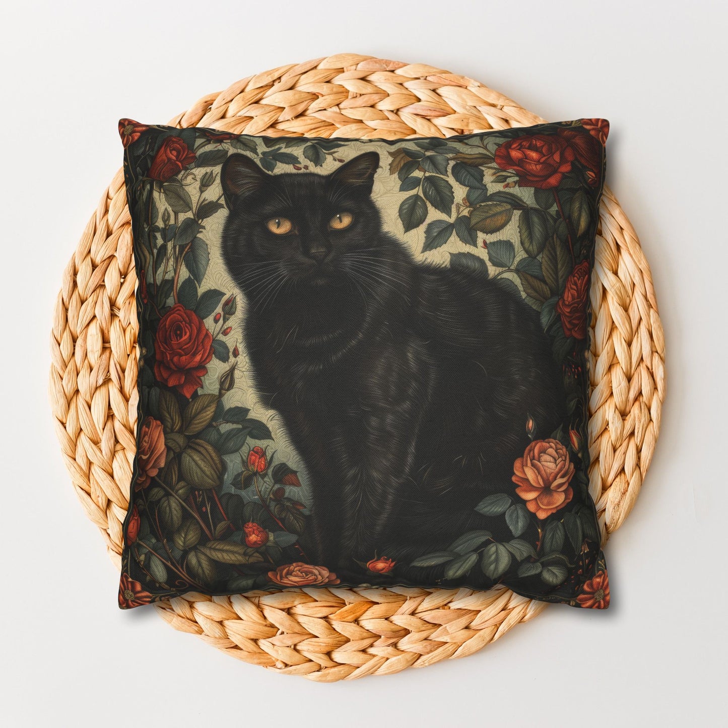 Vintage Black Cat Roses Garden Pillowcase