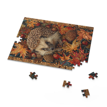 Hedgehog Fall Leaves William Morris Inspired Puzzle Box (120, 252, 500-Piece) Family Jigsaw Puzzle, Puzzle Box Gift