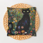 Whimsical Cat Floral Mewdow Square Pillowcase, Gustav Klimt Home Decor, Black Cat Cushion