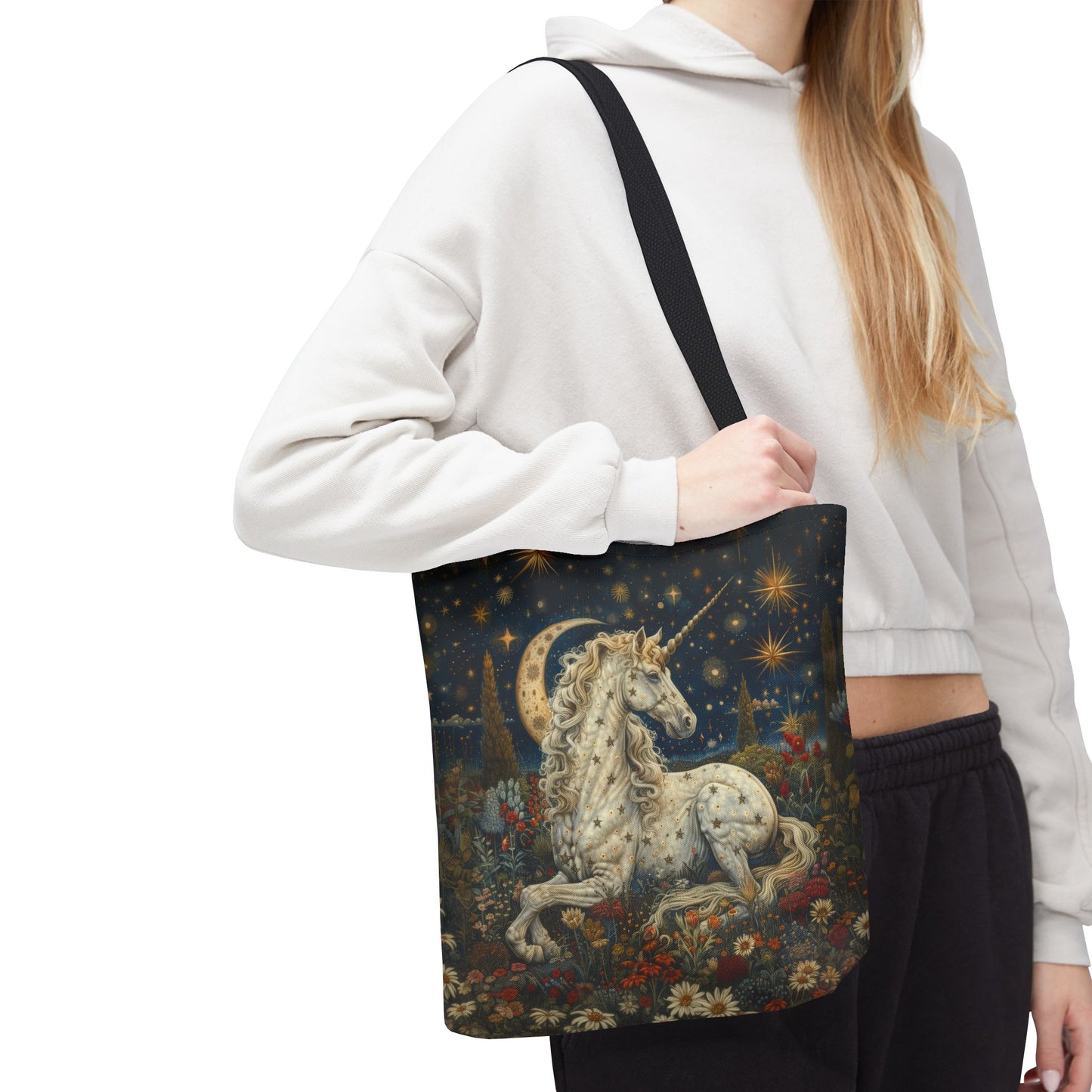 William Morris Inspired Celestial Unicorn Tote Bag | Moonlit Fantasy Market Bag