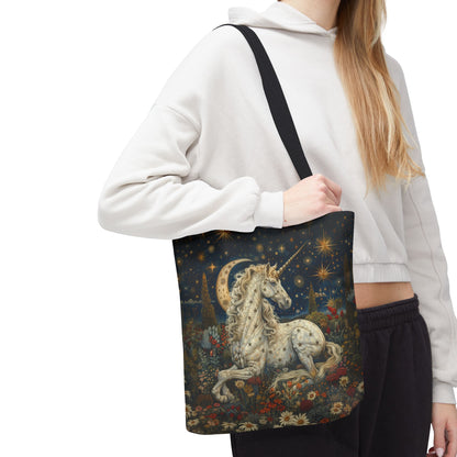 William Morris Inspired Celestial Unicorn Tote Bag | Moonlit Fantasy Market Bag