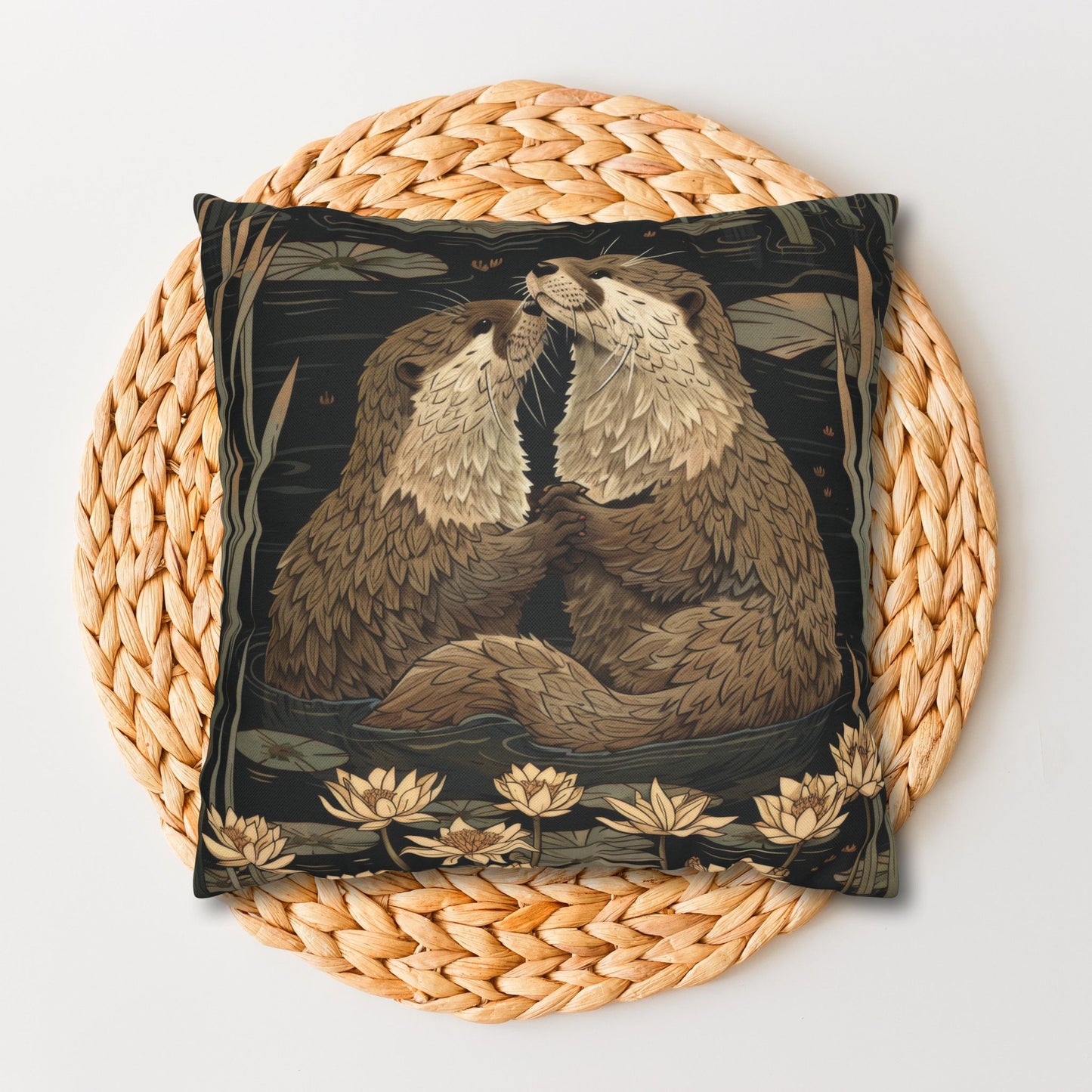 Willam Morris Inspired Couple Otters Throw Pillowcase