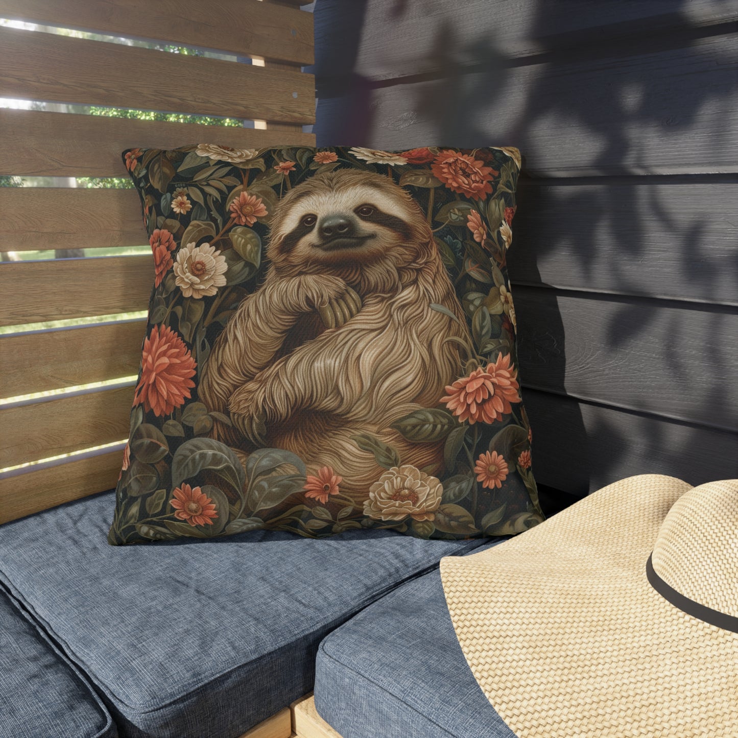 Sloth Outdoor Pillow, Cute Animal Throw Pillow, Tropical Wildlife Cushion, Botanical Accent Pillow, Jungle Decor, Nature Lover Gift, Sloth Lover Pillow