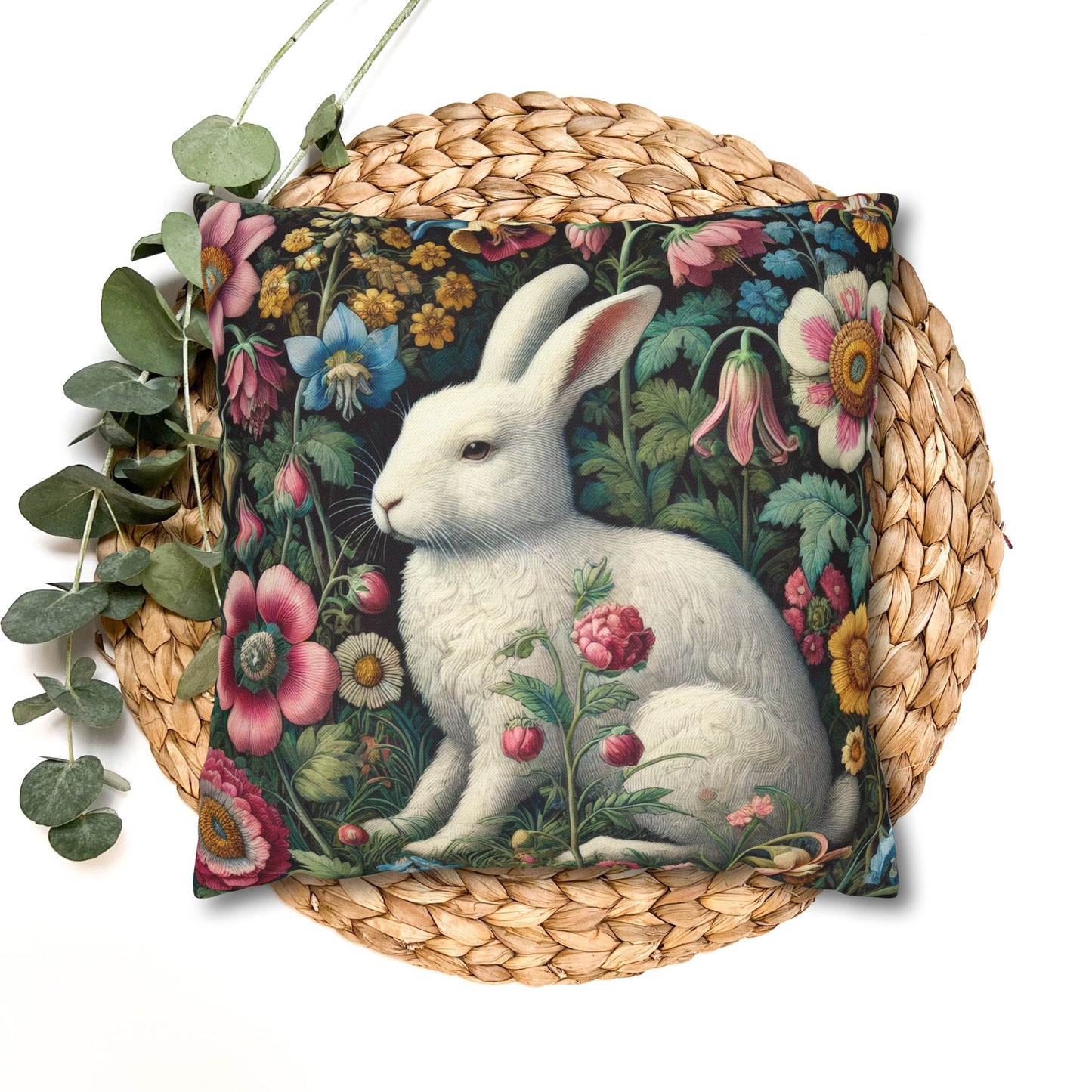 Floral Rabbit Throw Pillow:case Whimsical Spring Home Decor