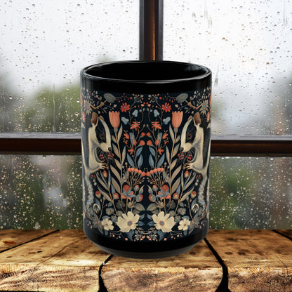 William Morris Inspired Floral Skunk Art Nouveau Coffee Mug For Her Him Ceramic Mug Black Mug 11oz, 15oz