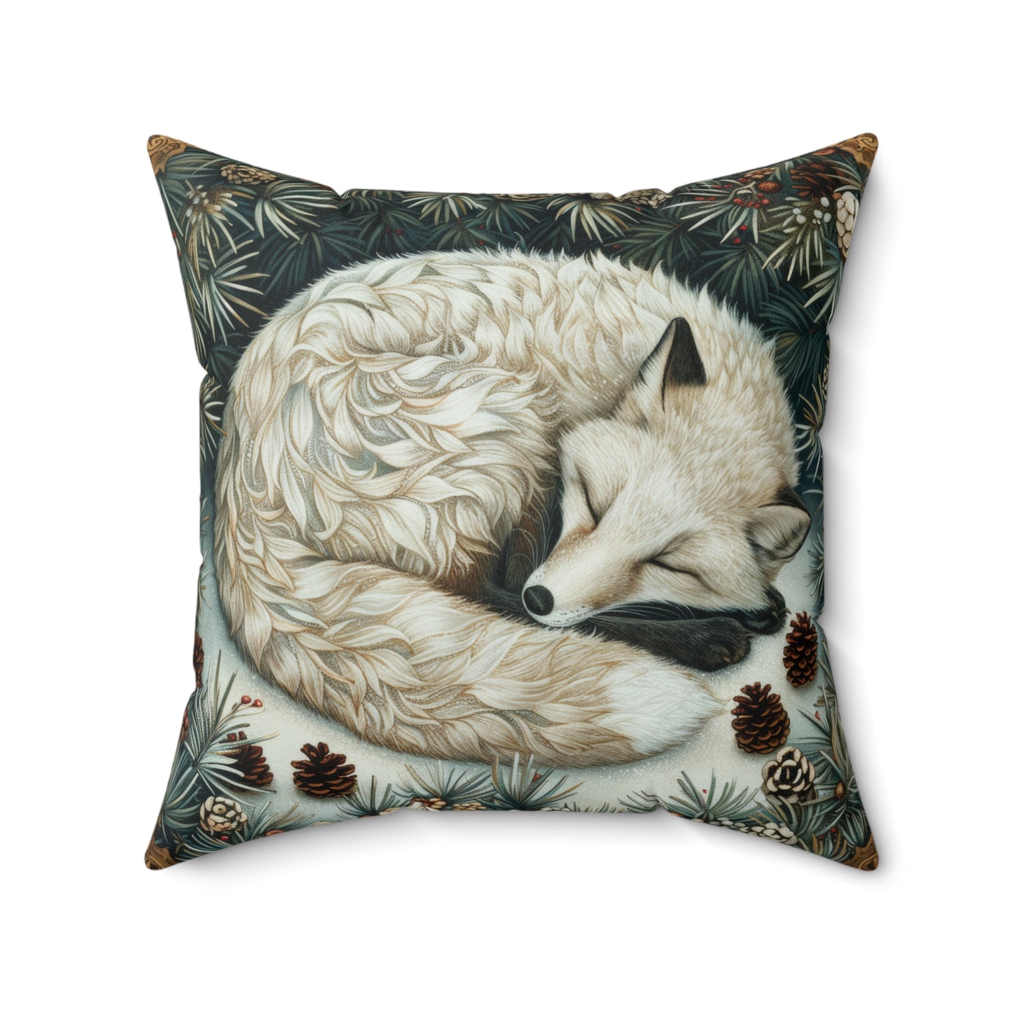 Art Deco Winter Arctic Fox Print Pillow, William Morris Inspired Decorative Cushion, Home Decor Gift for Fox Lovers, Throw Pillow Cover,