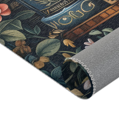 Floral Bookshelf Area Rug: William Morris Inspired, Cozy Decor