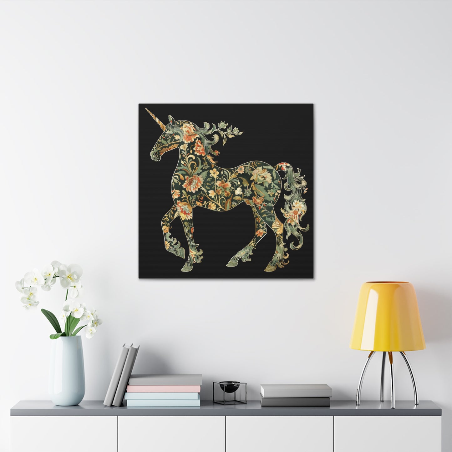 Floral Unicorn Canvas Art Print, Canvas Gallery Wraps, Nature Decor, Home Wall Decor, Boho Style, Animal Artwork