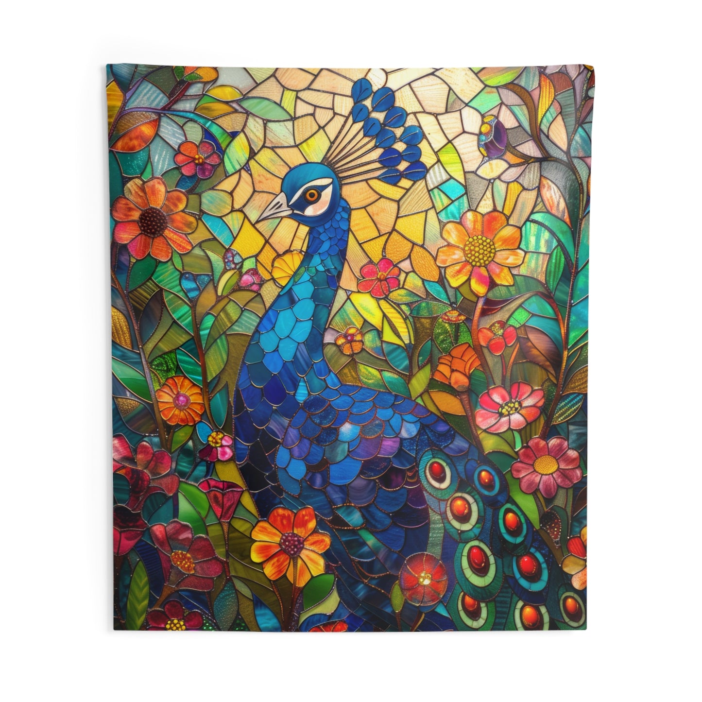 Tapestry of Peacock Faux Stained Glass, Vibrant Psychedelic, Art Wall Tapestries