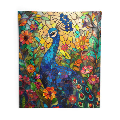 Tapestry of Peacock Faux Stained Glass, Vibrant Psychedelic, Art Wall Tapestries