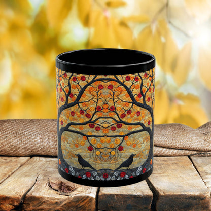 Autumn Apple Tree Art Mug | Black Ceramic Coffee Cup