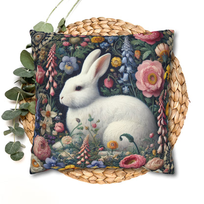 Floral Bunny Pillowcase, Cozy Home Decor, Cute Easter Gift, Soft Throw Pillow Cover, Spring Decoration