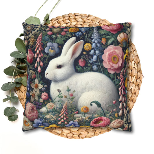 Floral Bunny Pillowcase, Cozy Home Decor, Cute Easter Gift, Soft Throw Pillow Cover, Spring Decoration
