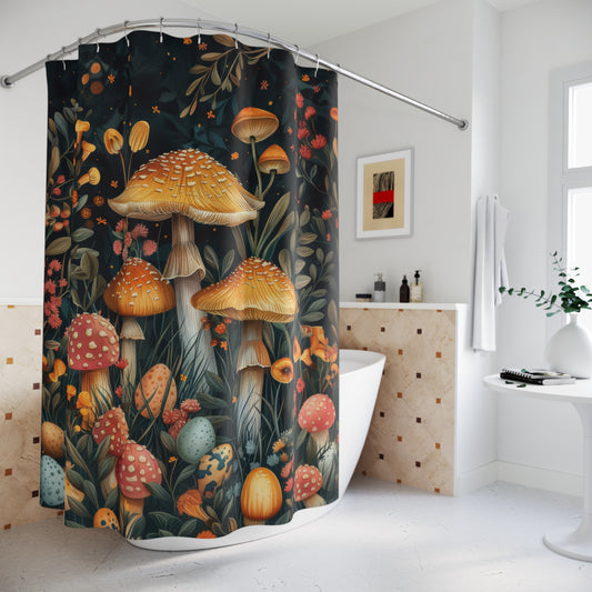 William Morris Inspired Botanical Mushroom Print Shower Curtain, Vintage Art Decor Bathroom Curtain, Housewarming Gift
