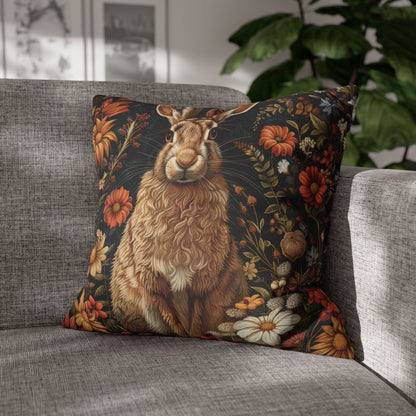 William Morris Inspired Adorable Hare With Winter Flowers Pillow, Home Decor, Throw Pillow, Accent Cushion, Cozy Pillow, Animal Lover Gift