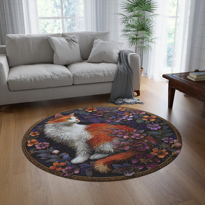 Art Nouveau Cat Cherry Blossom Round Area Rugs