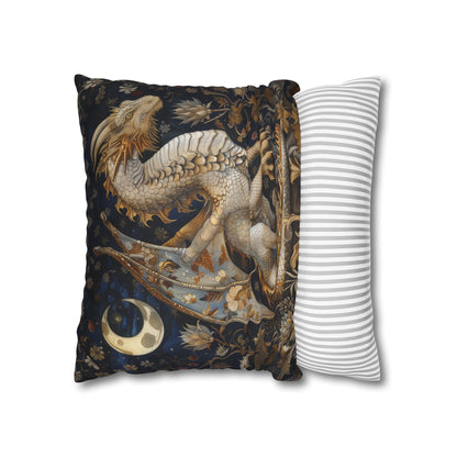 Victorian Dragon Crescent Moon And Stars in Whimsical Night Pillow Home Decor, Spun Polyester Square Pillow