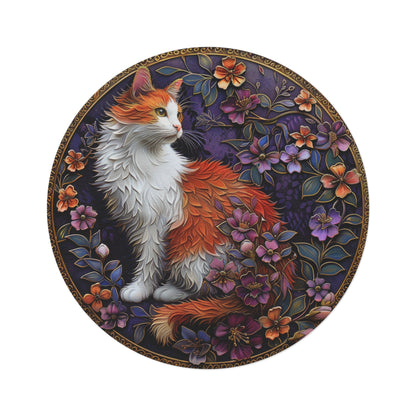 Art Nouveau Cat Cherry Blossom Round Area Rugs