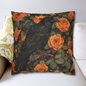 Raven Orange Roses Gothic Throw Pillow | William Morris Inspired Raven Halloween Pillow Decor