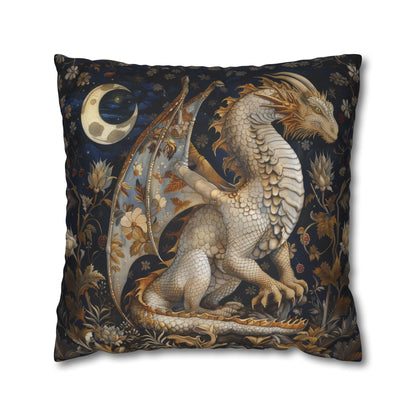 Victorian Dragon Crescent Moon And Stars in Whimsical Night Pillow Home Decor, Spun Polyester Square Pillow