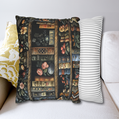 Whimsical Bookshelf Botanicals William Morris Style Pillow, Home Decor, Botanical Throw Pillow, Square Pillow, Spun Polyester Pillow