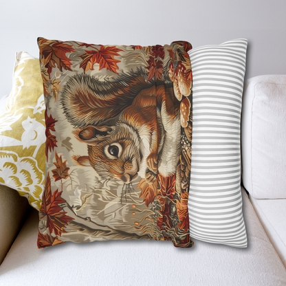 William Inspired Woodland Brown Squirrel Fall Autumn Forest Decorative Squrae Pillow