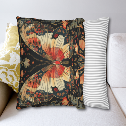 Enchanting Butterfly in the Style of William Morris, Woodland Blossoms Floral Botanical Pillow