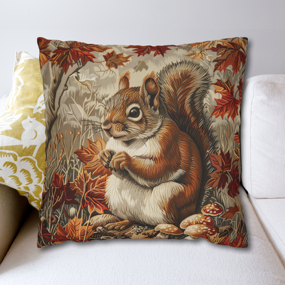 William Inspired Woodland Brown Squirrel Fall Autumn Forest Decorative Squrae Pillow