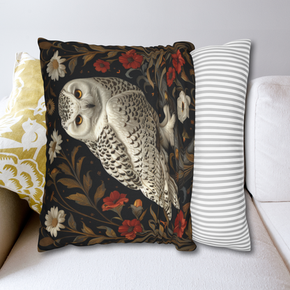 William Morris Inspired Snow Owl Winter Botanicals Home Decor Pillow