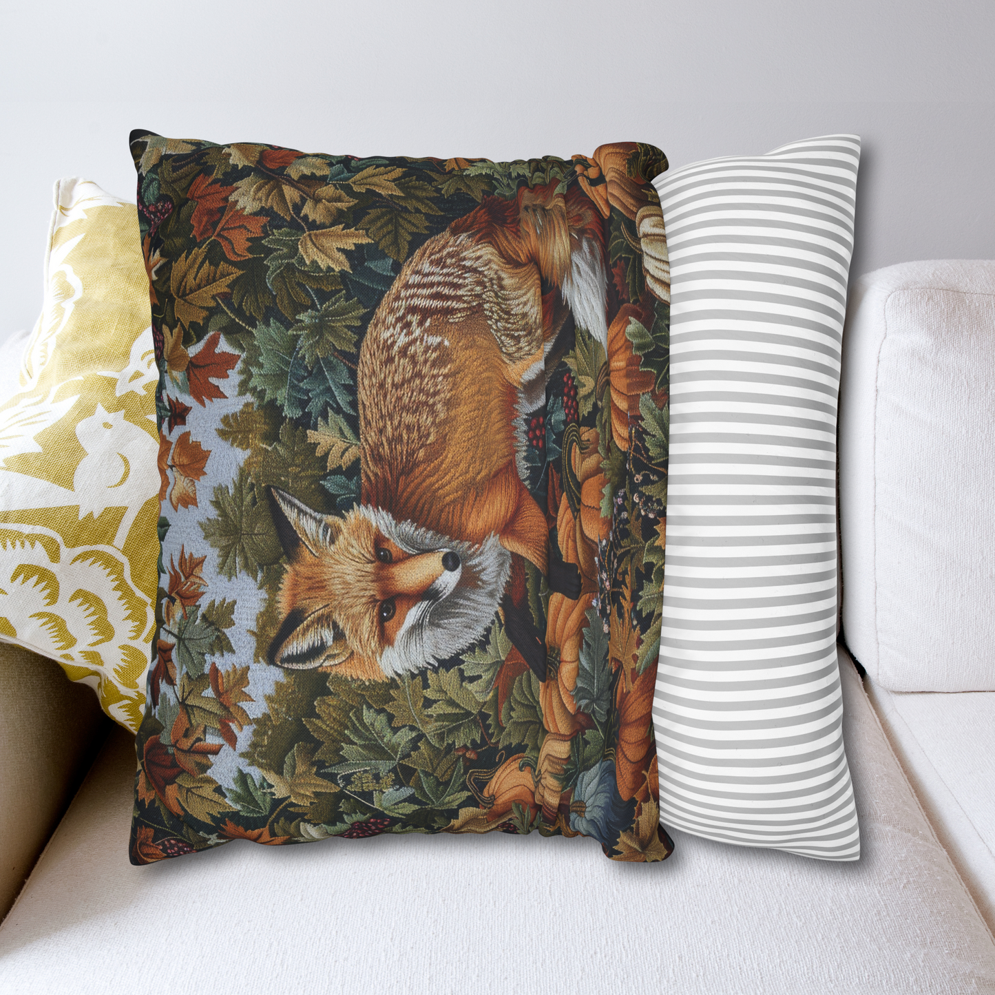 Woodland Fox Pumpkins Patch William Morris Inspired Decorative Pillow