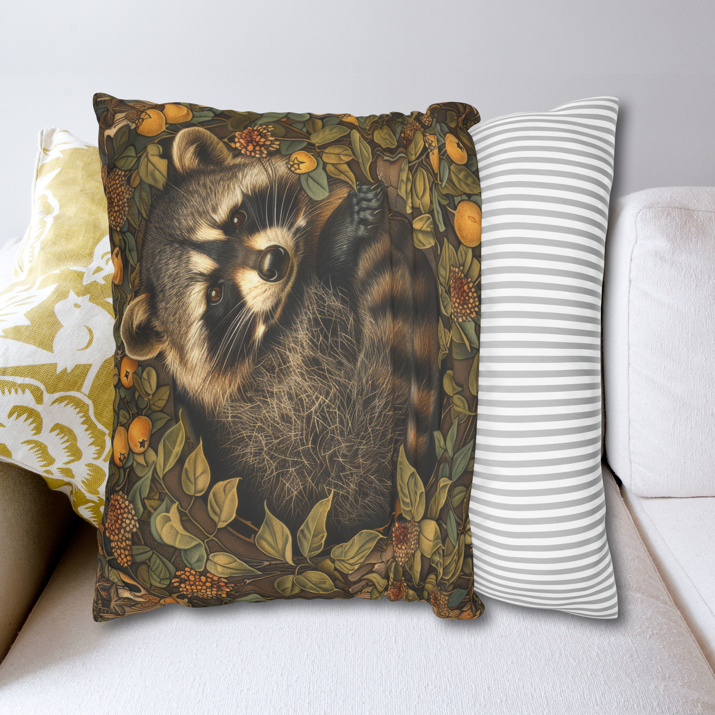 Raccoon William Morris Inspired | Raccoon Ancient Decorative Pillow