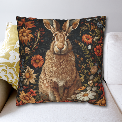 William Morris Inspired Adorable Hare With Winter Flowers Pillow, Home Decor, Throw Pillow, Accent Cushion, Cozy Pillow, Animal Lover Gift