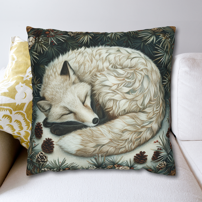 Art Deco Winter Arctic Fox Print Pillow, William Morris Inspired Decorative Cushion, Home Decor Gift for Fox Lovers, Throw Pillow Cover,