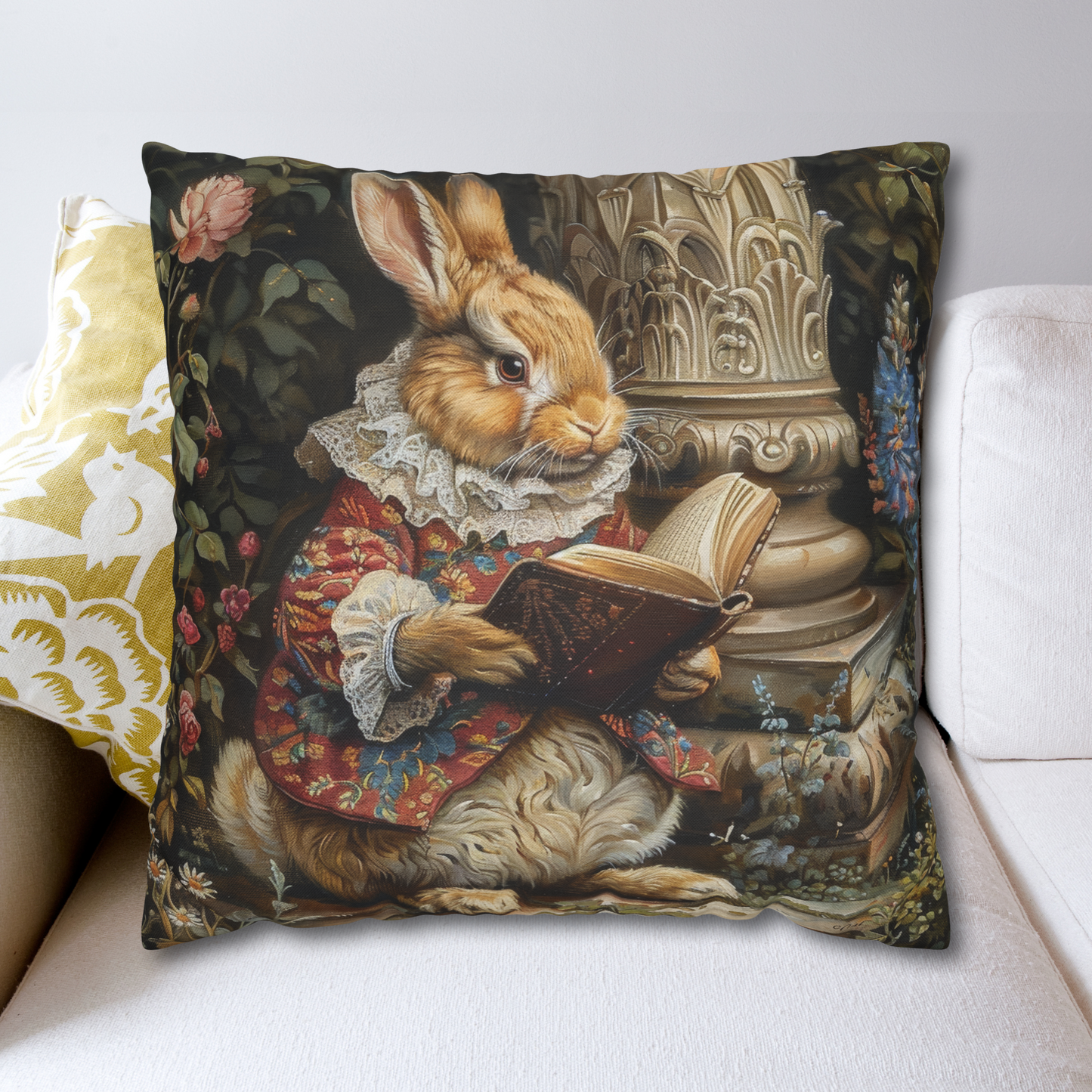 William Morris Inspired Rococo Peter The Rabbit Vintage Book Pillow