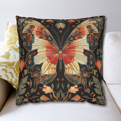 Enchanting Butterfly in the Style of William Morris, Woodland Blossoms Floral Botanical Pillow