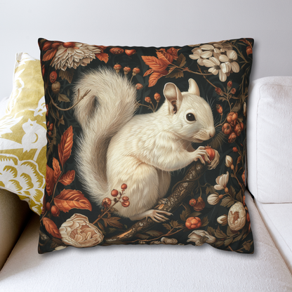 William Inspired Woodland White Squirrel Fall Autumn Forest Decorative Squrae Pillow