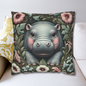 Baby Pygmy Hippo William Morris Inspired Decorative Pillow, Pygmy Hippo Home Decor Accent Pillow, Funny Gift for Wildlife Enthusiasts